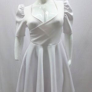 Classic White Peplum Dress W/Pockets